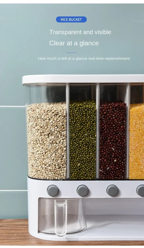 6 Grid Kitchen Dry Food Dispenser Beans