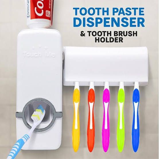 Toothpaste Dispenser With 5 Brush Holder Wall Mounted Automatic Hands Free