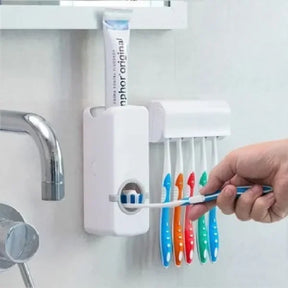 Toothpaste Dispenser With 5 Brush Holder Wall Mounted Automatic Hands Free