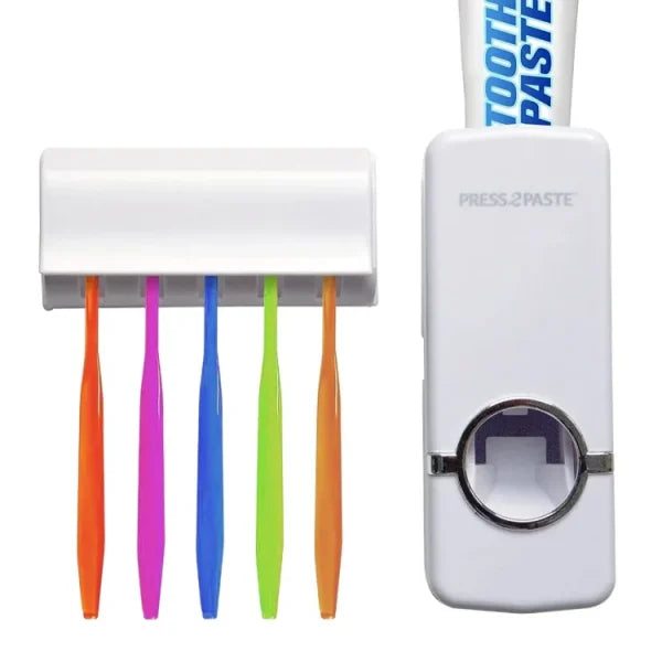 Toothpaste Dispenser With 5 Brush Holder Wall Mounted Automatic Hands Free